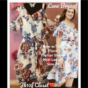 🌷NWT LANE BRYANT Sz28 FLORAL CHIFFON DRESS